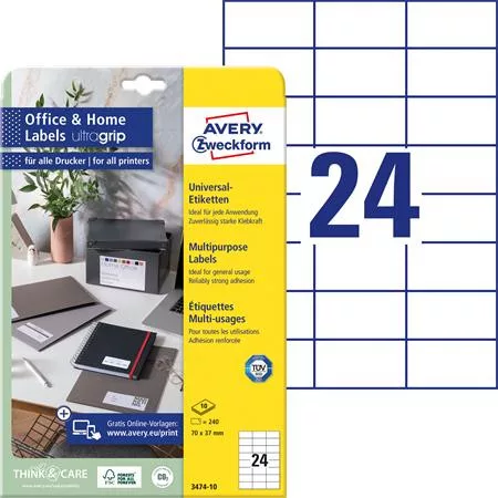 Etikett, univerzális, 70x37 mm, AVERY ZWECKFORM, 120 etikett/csomag