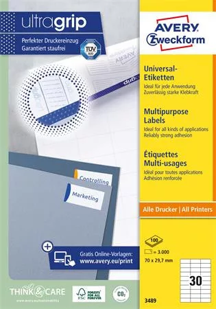 Etikett, univerzális, 70x29,7 mm, AVERY ZWECKFORM, 3000 etikett/csomag