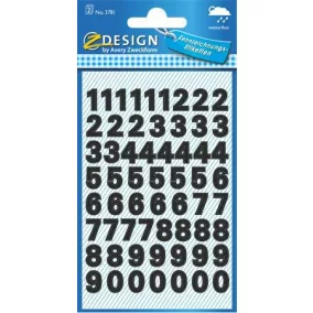   Matrica, számok, 0-9, AVERY ZWECKFORM, fekete, 120 matrica/csomag