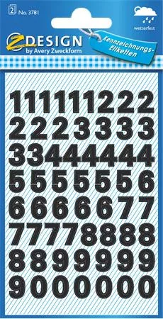 Matrica, számok, 0-9, AVERY ZWECKFORM, fekete, 120 matrica/csomag