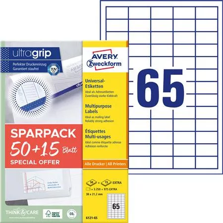 Etikett, univerzális, 38x21,2 mm, AVERY ZWECKFORM, "Sparpack", 4225 etikett/csomag