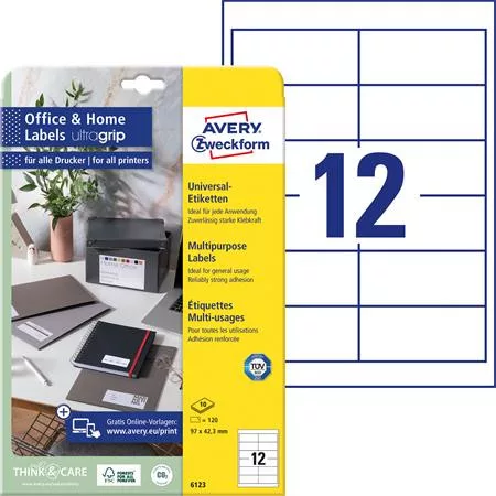 Etikett, univerzális, 97x42,3 mm, AVERY ZWECKFORM, 120 etikett/csomag