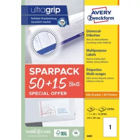   Etikett, univerzális, 210x297 mm, AVERY ZWECKFORM, "Sparpack", 65 etikett/csomag