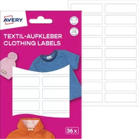   Ruhacímke, műanyag, iskolai, 45x13 mm, kézzel írható, AVERY ZWECKFORM, fehér, 36 címke/csomag
