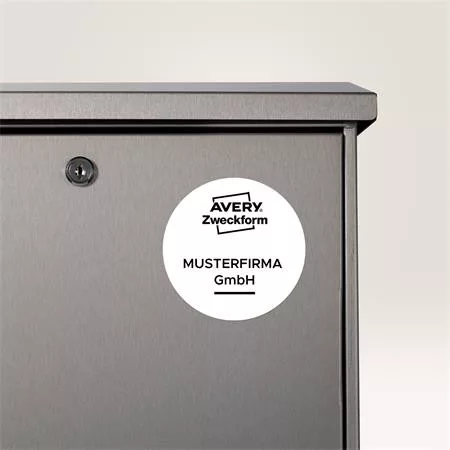 Etikett, kör, 30 mm, poliészter, időjárásálló, AVERY ZWECKFORM, fehér, 960 etikett/csomag