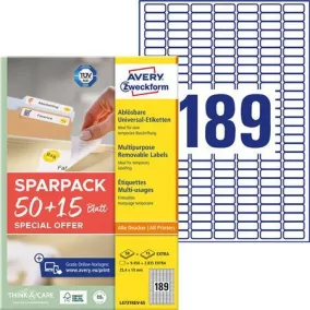   Etikett, univerzális, eltávolítható, 25,4x10 mm, AVERY ZWECKFORM, 9450+2835 etikett/csomag