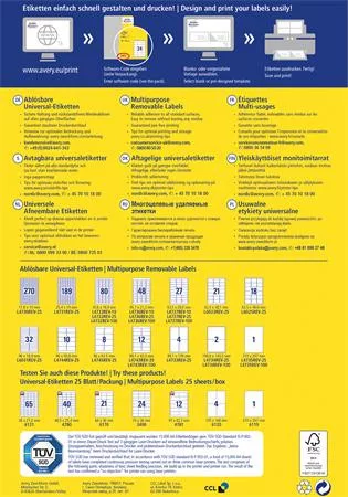 Etikett, univerzális, eltávolítható, 63,5x29,6 mm, AVERY ZWECKFORM, 2700 etikett/csomag