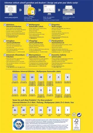 Etikett, univerzális, eltávolítható, 96x63,5 mm, AVERY ZWECKFORM, 240 etikett/csomag