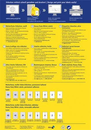 Etikett, 210x297 mm, poliészter, időjárásálló, AVERY ZWECKFORM, fehér, 100 etikett/csomag