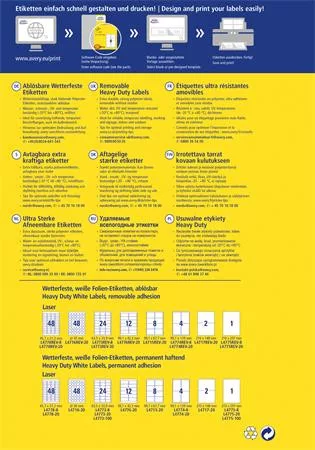 Etikett, 210x297 mm, poliészter, időjárásálló, etávolítható, AVERY ZWECKFORM, fehér, 20 etikett/csomag