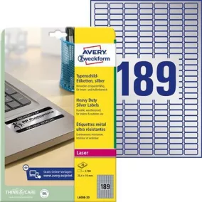   Etikett, 25,4x10 mm, poliészter, időjárásálló, AVERY ZWECKFORM, ezüst, 3780 etikett/csomag