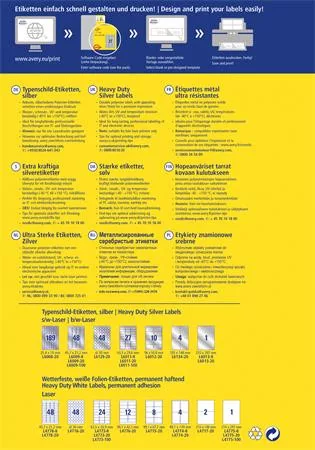 Etikett, 96x50,8 mm, poliészter, időjárásálló, AVERY ZWECKFORM, ezüst, 200 etikett/csomag