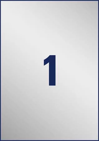 Etikett, 210x297 mm, poliészter, AVERY ZWECKFORM, ezüst, 8 etikett/csomag