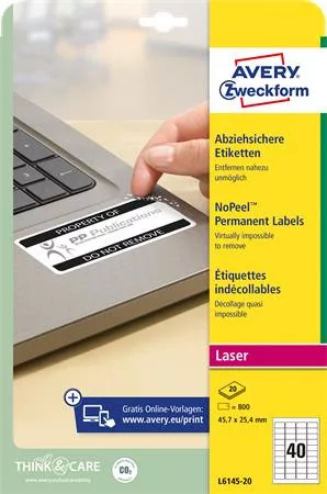 Etikett, eltávolíthatatlan, 45,7x25,4 mm, AVERY ZWECKFORM, 800 etikett/csomag