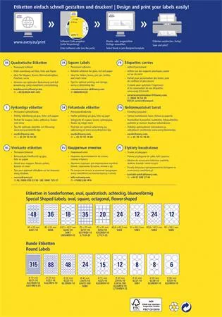 Etikett, univerzális, 45x45 mm, AVERY ZWECKFORM, 500 etikett/csomag