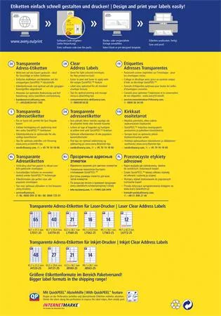 Etikett, poliészter, 38x21,2 mm, kerekített sarkú, AVERY ZWECKFORM, átlátszó, 1625 etikett/csomag