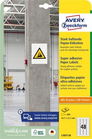 Etikett, univerzális, 45,7x21,2 mm, extra erős, AVERY ZWECKFORM, 960 etikett/csomag