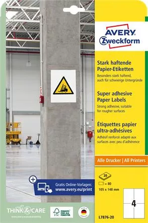 Etikett, univerzális, 105x148 mm, extra erős, AVERY ZWECKFORM, 80 etikett/csomag