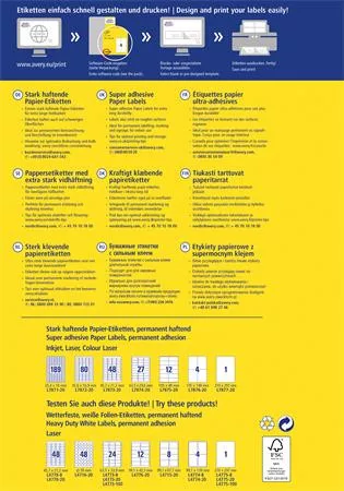 Etikett, univerzális, 210x297 mm, extra erős, AVERY ZWECKFORM, 20 etikett/csomag