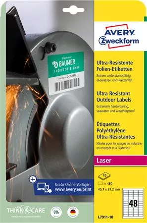 Etikett, univerzális, 45,7x21,2 mm, extra erős, polietilén,  AVERY ZWECKFORM, 480 etikett/csomag