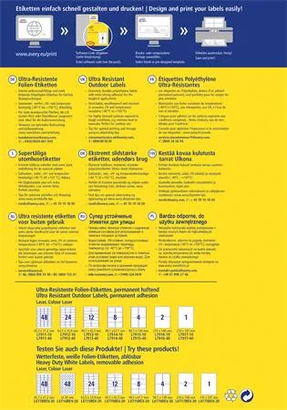 Etikett, univerzális, 63,5x33,9 mm, extra erős, polietilén, AVERY ZWECKFORM, 240 etikett/csomag