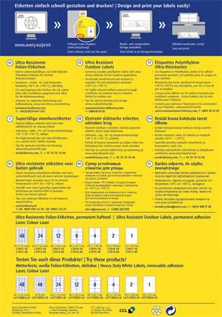 Etikett, univerzális, 210x297 mm, extra erős, polietilén, AVERY ZWECKFORM, 40 etikett/csomag