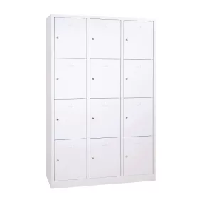  Iskolai fém öltözőszekrény, 12 rekeszes (3×4), 1900mmx1190mmx450mm, Szürke/szürke