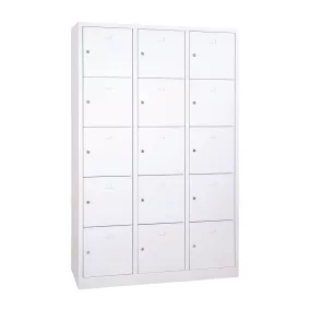   Iskolai fém öltözőszekrény, 15 rekeszes (3×5), 1900mmx1190mmx450mm, Szürke/szürke