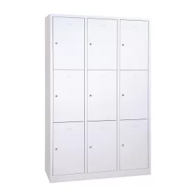   Iskolai fém öltözőszekrény, 9 rekeszes (3×3), 1900mmx1190mmx450mm, Szürke/szürke