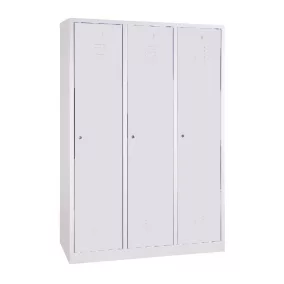   Szélesajtós acél öltözőszekrény, 3 rekeszes, válaszfal nélkül, 1800mmx1200mmx500mm, Szürke/szürke