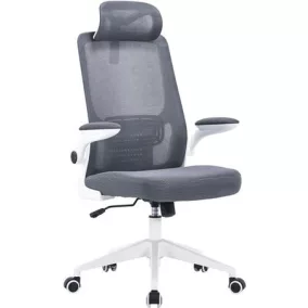   Irodai forgószék, szürke hálós háttámla, szürke szövetborítás, fehér műanyag váz és lábkererszt, "Mulberry"