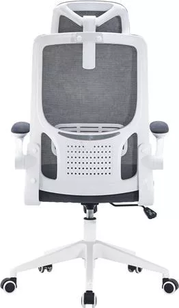 Irodai forgószék, szürke hálós háttámla, szürke szövetborítás, fehér műanyag váz és lábkererszt, "Mulberry"