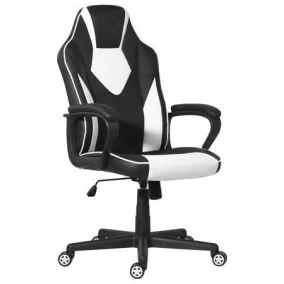   Irodai forgószék, mesh-textilbőr borítás, fekete lábkereszt, párnázott karfa, "Newdale", fekete-fehér