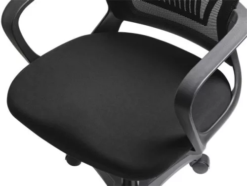 Irodai szék, karfás, fekete szövetborítás, feszített hálós háttámla, fekete lábkereszt, MAYAH "Vega", fekete