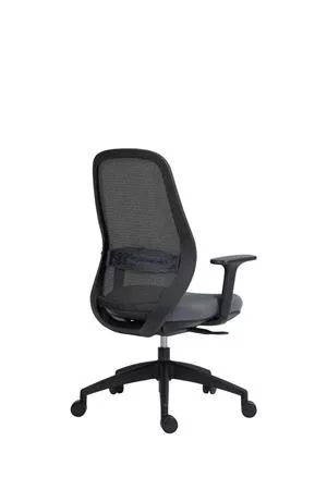 Irodai szék, karfás, fekete szövetborítás, feszített hálós háttámla, fekete lábkereszt, MAYAH "Mid Chair II", fekete