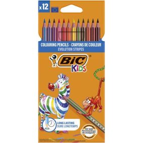   Színes ceruza készlet, BIC KIDS "Evolution Stripes", 12 különböző szín