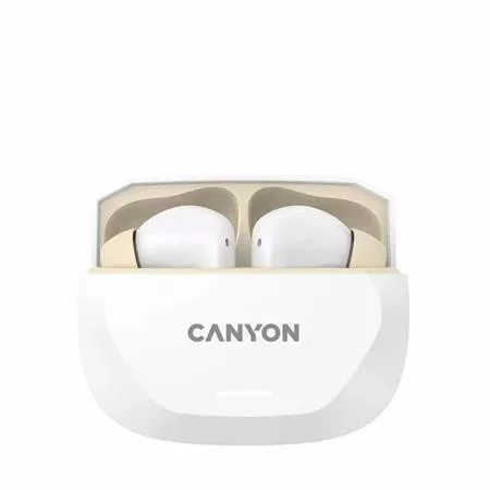 Fülhallgató, TWS vezeték nélküli, Bluetooth 5.4, CANYON "Hexagon 7", fehér-bézs