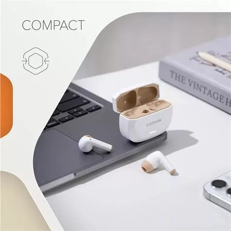 Fülhallgató, TWS vezeték nélküli, Bluetooth 5.4, CANYON "Hexagon 7", fehér-bézs
