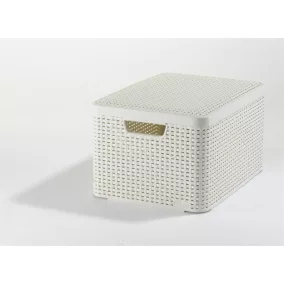   Rattan hatású kosár tetővel, 30l, törtfehér, CURVER "Style L"