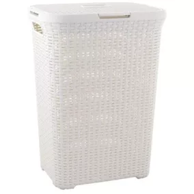 Rattan hatású szennyestartó, 60l, CURVER, törtfehér