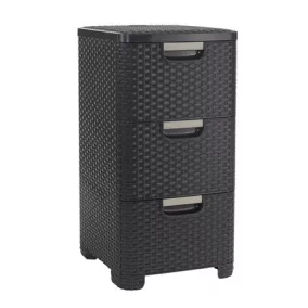   Rattan hatású fiókos tároló, 3x14 l, sötét barna, CURVER