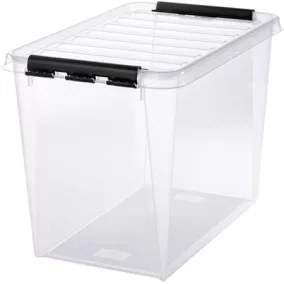   Műanyag tárolódoboz, 61 liter, fekete fogantyúkkal, SMARTSTORE "Classic 65", átlátszó