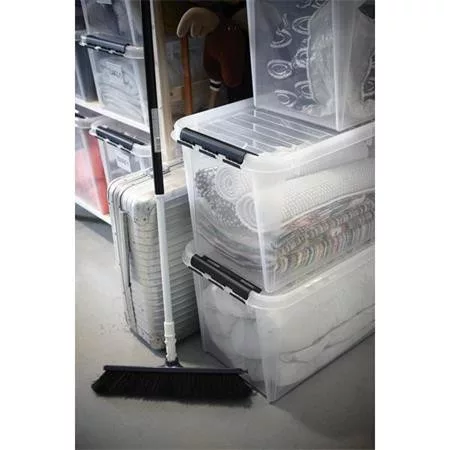 Műanyag tárolódoboz, 70 liter, fekete fogantyúkkal, SMARTSTORE "Classic 70", átlátszó