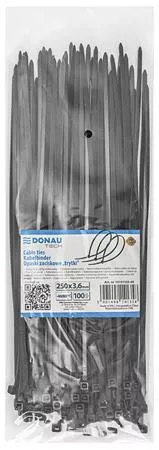 Kábelkötegelő, gyorskötöző, 3,6x250mm, DONAU "Tech", fekete