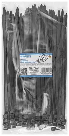 Kábelkötegelő, gyorskötöző, 7,6x300mm, DONAU "Tech", fekete