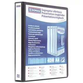   Gyűrűs könyv, panorámás, 4 gyűrű, D alakú, 20 mm, A4, PP, DONAU, fekete