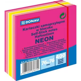   Öntapadó jegyzettömb, 76x76 mm, 400 lap, DONAU, neon-pasztell mix, rózsaszín árnyalatok