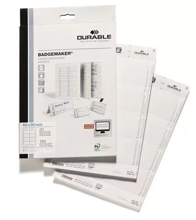Betétlap, 60x90 mm, DURABLE, fehér
