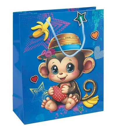 Ajándéktáska, zsinórfüles, 25x30x10 cm, DONAU "Home", vegyes gyermek minta