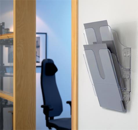 Prospektustartó, fali, álló, A4, DURABLE "FLEXIPLUS 2", áttetsző